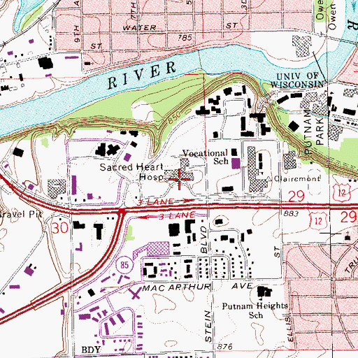 Topographic Map of Sacred Heart Hospital, WI