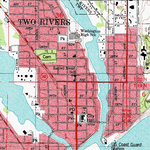 Topographic Map of Sacred Heart School, WI