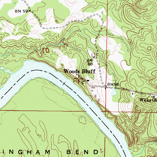 Topographic Map of Woods Bluff, AL