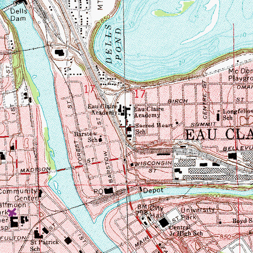 Topographic Map of Sacred Heart School, WI