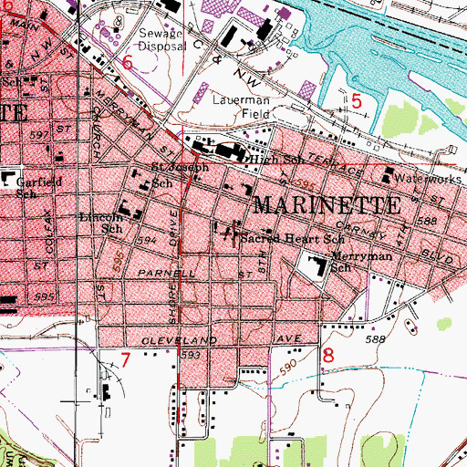 Topographic Map of Sacred Heart School, WI