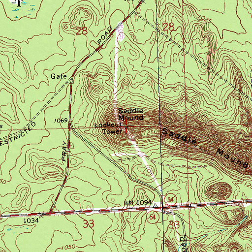 Topographic Map of Saddle Mound, WI