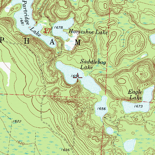 Topographic Map of Saddlebag Lake, WI