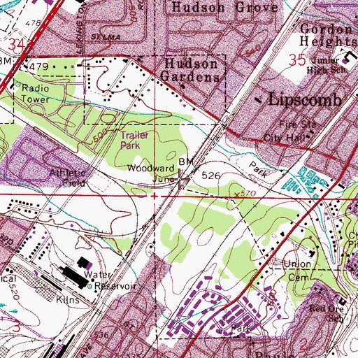 Topographic Map of Woodward Junction, AL