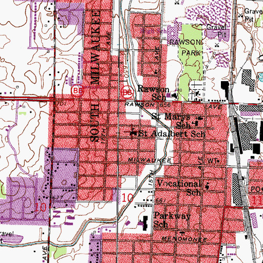 Topographic Map of Saint Adalbert Grade School, WI
