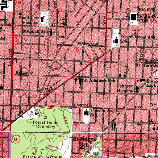 Topographic Map of Saint Adalbert Elementary School, WI