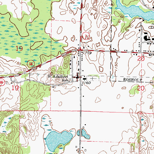 Topographic Map of Saint Adalbert School, WI