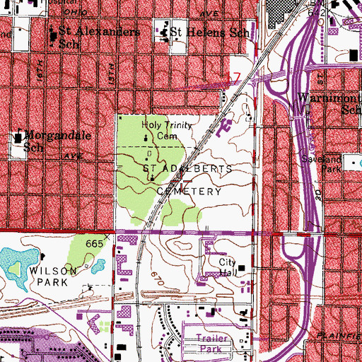 Topographic Map of Saint Adalberts Cemetery, WI
