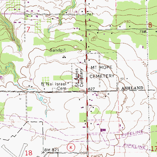 Topographic Map of Saint Agnes Cemetery, WI