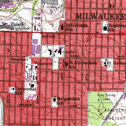 Topographic Map of Saint Alexanders School, WI