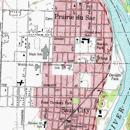 Topographic Map of Saint Aloysius School, WI