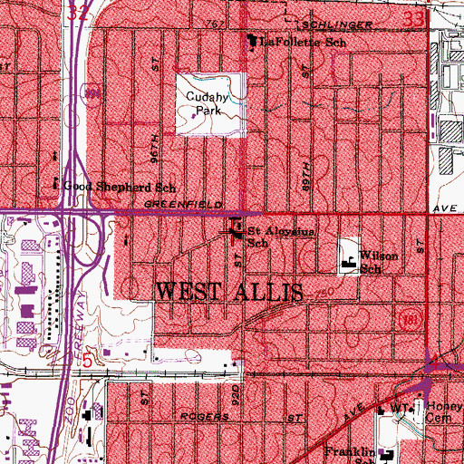 Topographic Map of Mary Queen of Saints Catholic Academy, WI