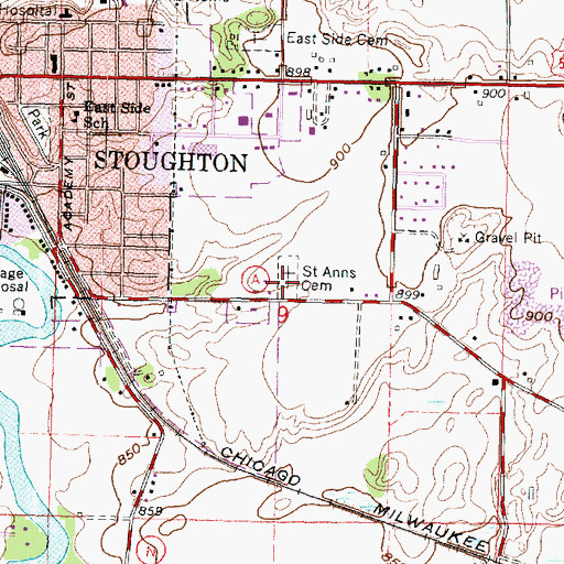 Topographic Map of Saint Ann Catholic Cemetery, WI