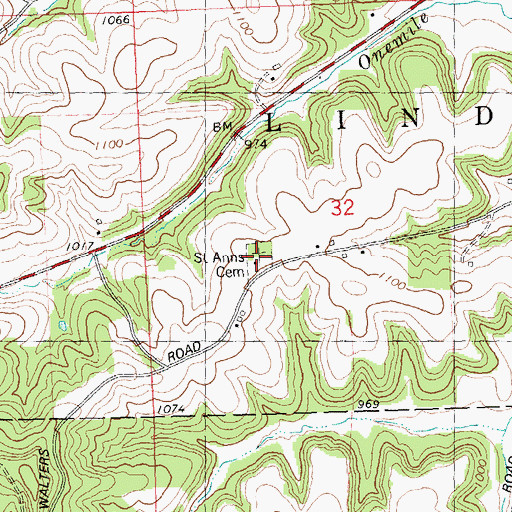 Topographic Map of Saint Anns Cemetery, WI