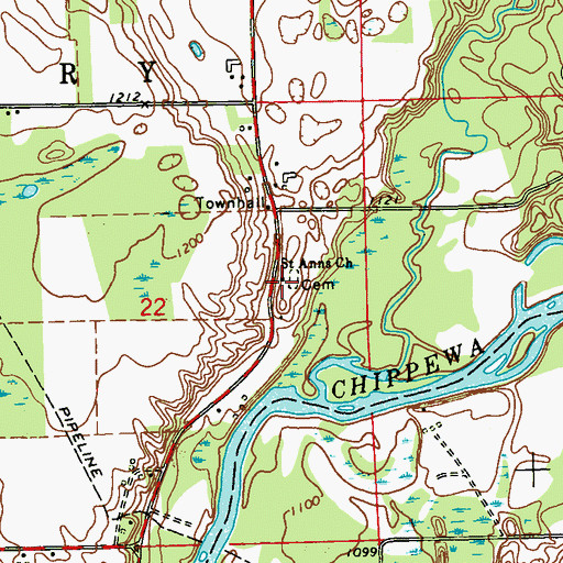 Topographic Map of Saint Anns Church, WI