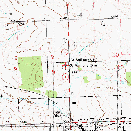 Topographic Map of Saint Anthony Cemetery, WI