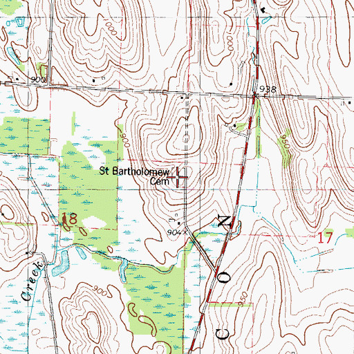 Topographic Map of Saint Bartholomew Cemetery, WI