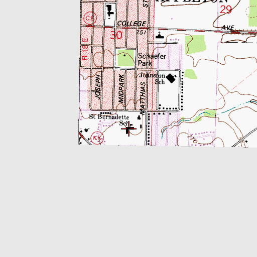 Topographic Map of Saint Bernadette School, WI