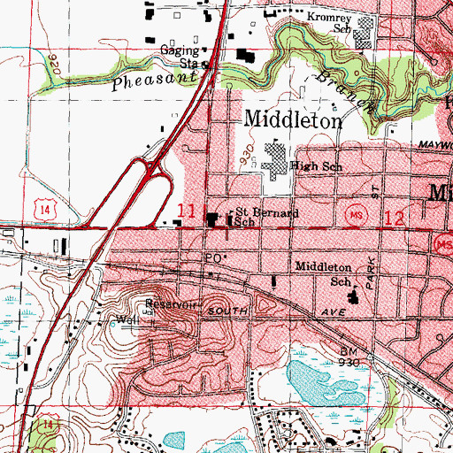 Topographic Map of Saint Bernard School, WI