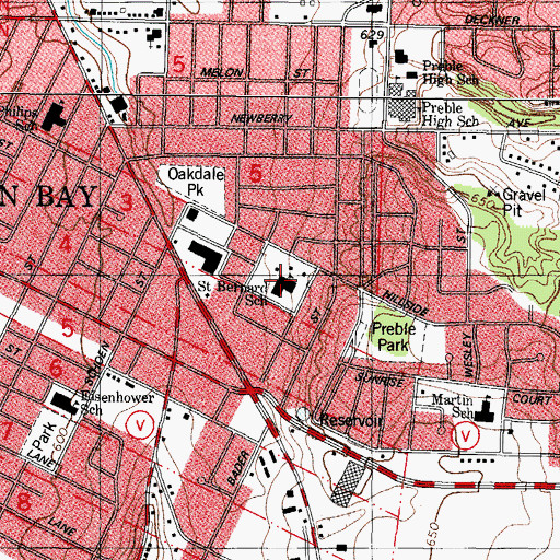Topographic Map of Saint Bernard School, WI