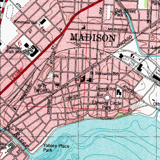 Topographic Map of Saint Bernards School, WI