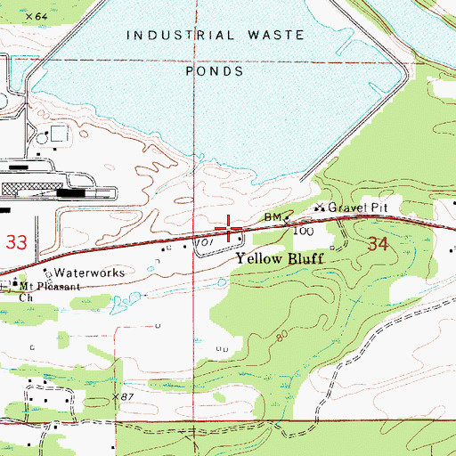 Topographic Map of Yellow Bluff, AL