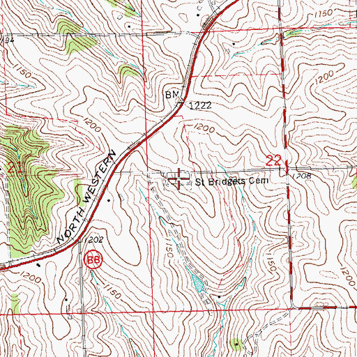 Topographic Map of Saint Bridget's Cemetery, WI