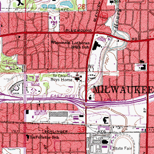 Topographic Map of Saint Charles Boys Home, WI
