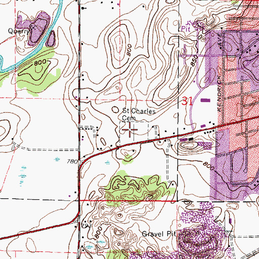 Topographic Map of Saint Charles Cemetery, WI