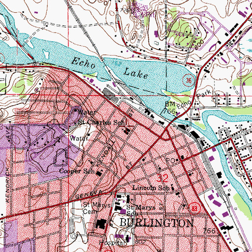Topographic Map of Saint Charles School, WI