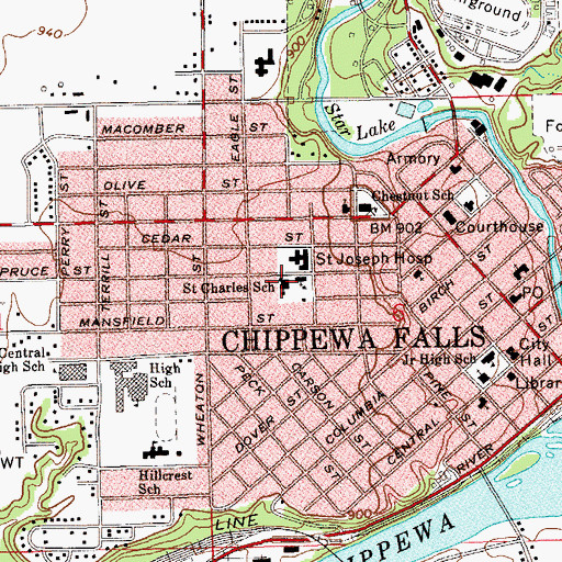 Topographic Map of Saint Charles Borromeo Primary School, WI