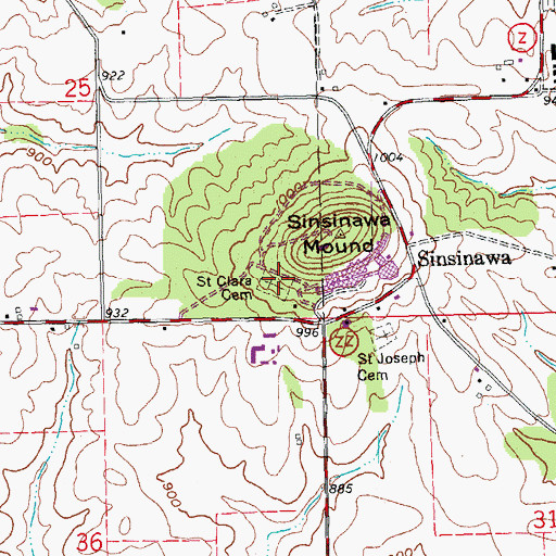 Topographic Map of Saint Clara Cemetery, WI