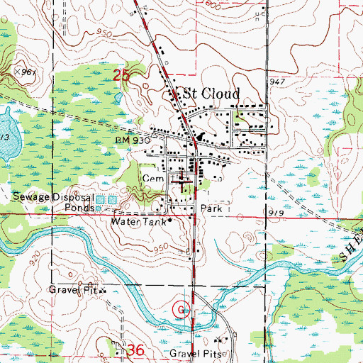 Topographic Map of Saint Cloud, WI