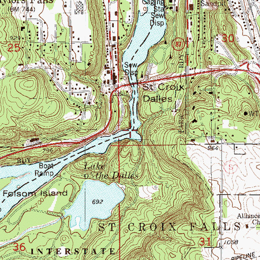 Topographic Map of Saint Croix Dalles, MN