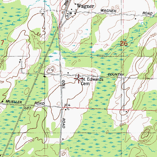 Topographic Map of Saint Edwards Cemetery, WI