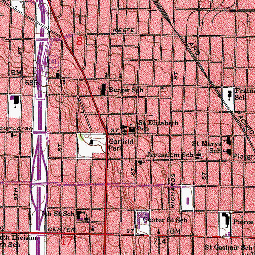 Topographic Map of Harambee Community School, WI
