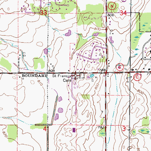 Topographic Map of Saint Francis Cemetery, WI