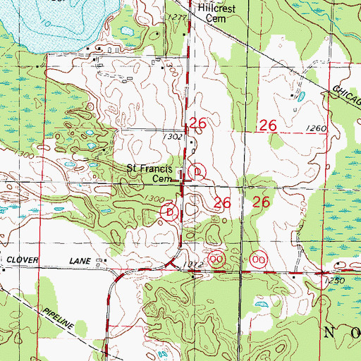 Topographic Map of Saint Francis Cemetery, WI