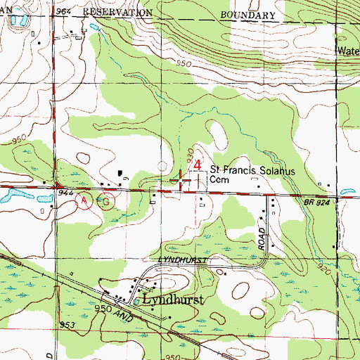 Topographic Map of Saint Francis Solanus Cemetery, WI