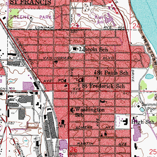 Topographic Map of Saint Frederick School, WI
