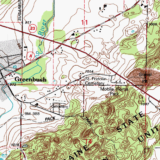Topographic Map of Saint Fridolin Cemetery, WI
