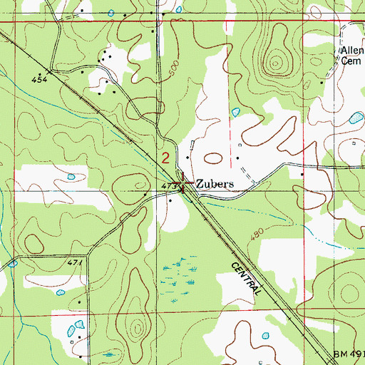 Topographic Map of Zubers, AL