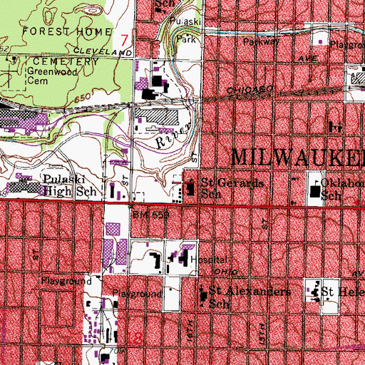 Topographic Map of Saint Gerards School, WI
