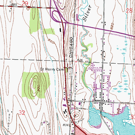 Topographic Map of Saint Henry Cemetery, WI