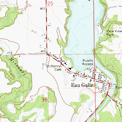 Topographic Map of Saint Henrys Cemetery, WI