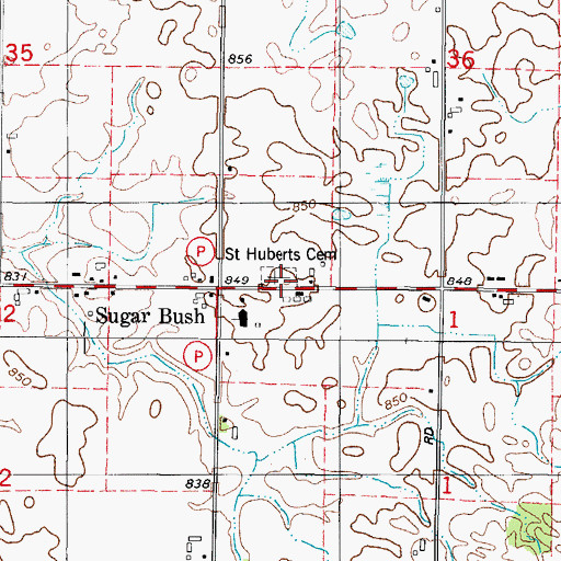 Topographic Map of Saint Huberts Cemetery, WI