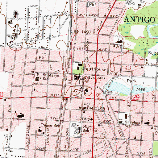 Topographic Map of Saint Hyacinths School, WI