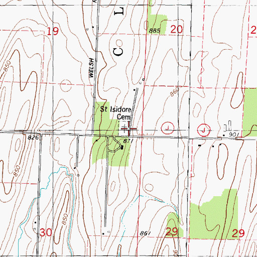 Topographic Map of Saint Isidore Cemetery, WI
