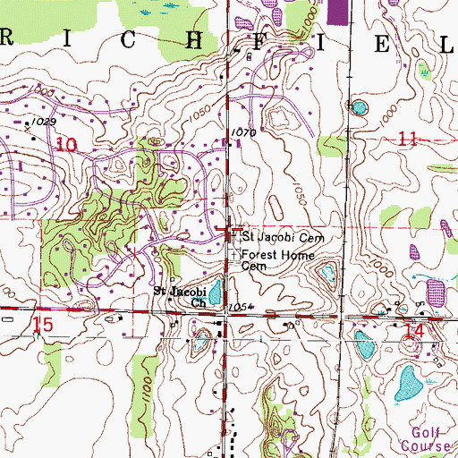 Topographic Map of Saint Jacobi Cemetery, WI