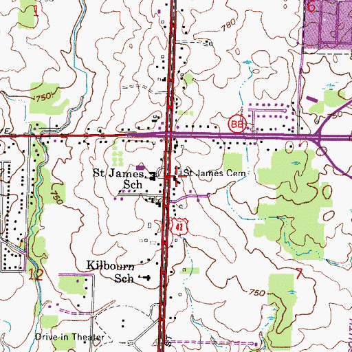 Topographic Map of Saint James Cemetery, WI